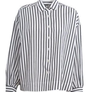 CLOSED Striped Cropped Button Down Blouse Ivory Black Boxy Minimalist